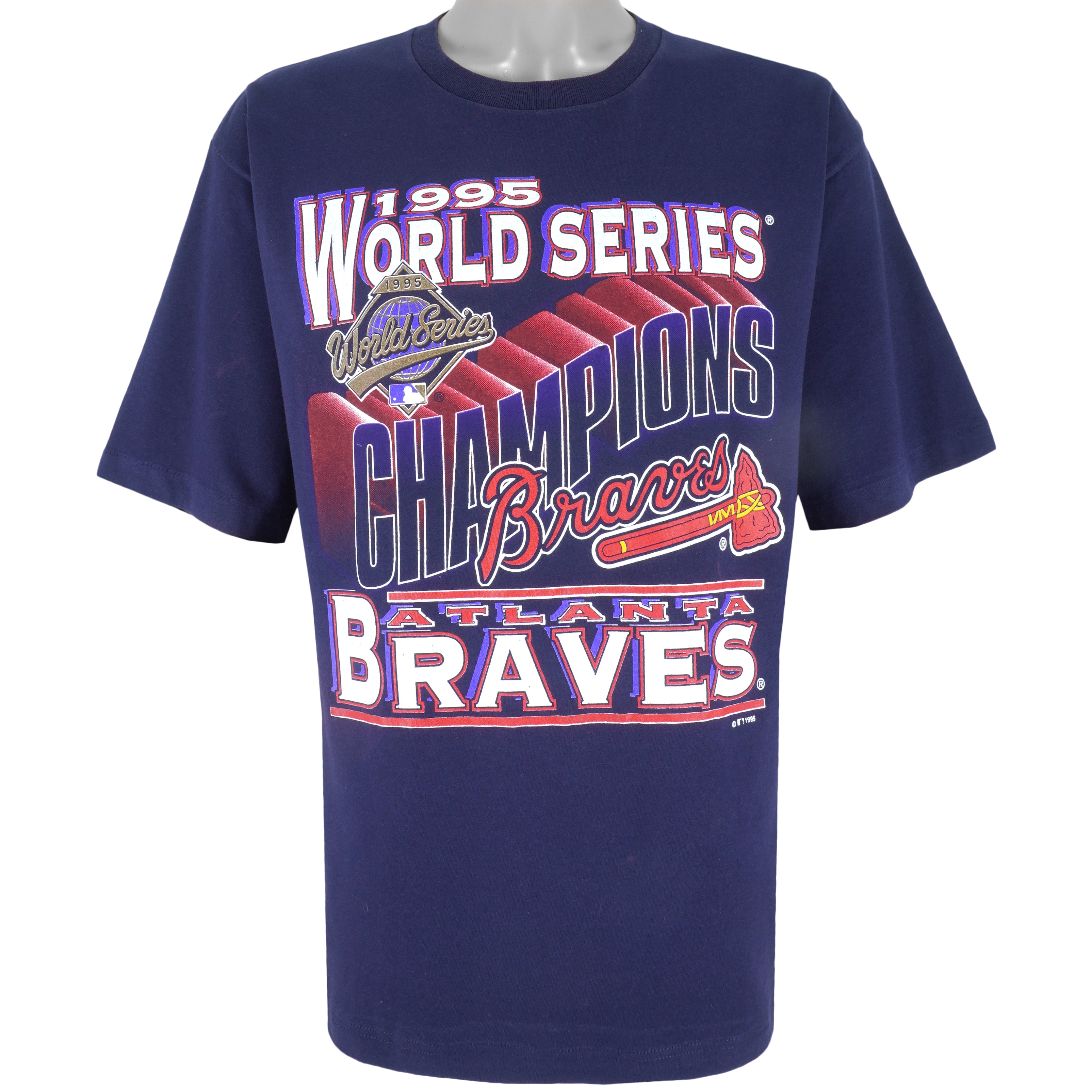 Vintage Atlanta Braves 1995 World Series Champions T Shirt White Size Large