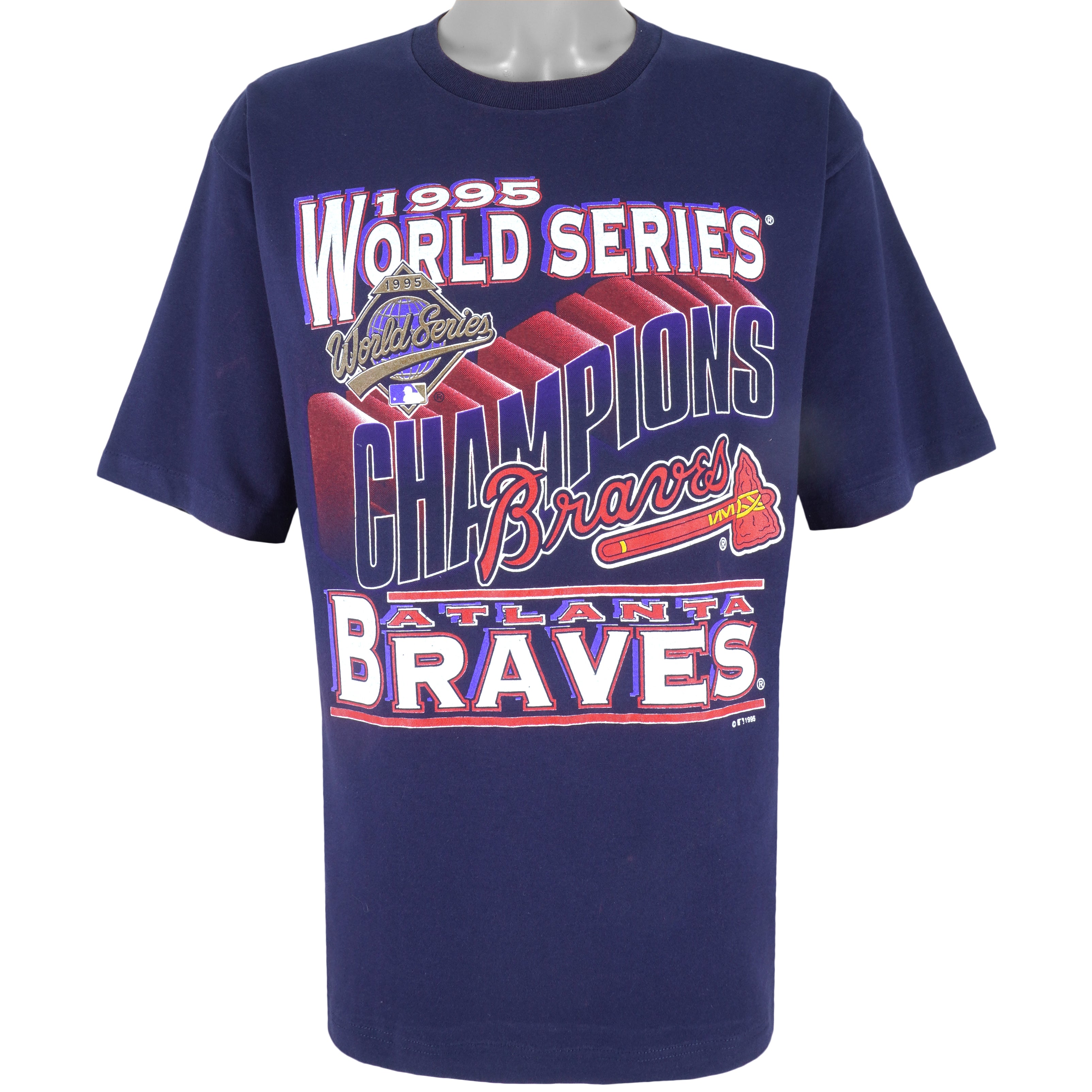 MLB (Logo 7) - Atlanta Braves Spell-Out T-Shirt 1995 X-Large Vintage Retro Baseball