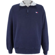 Tommy Hilfiger - 1/4 Zip Embroidered Sweatshirt 1990s Large Vintage Retro