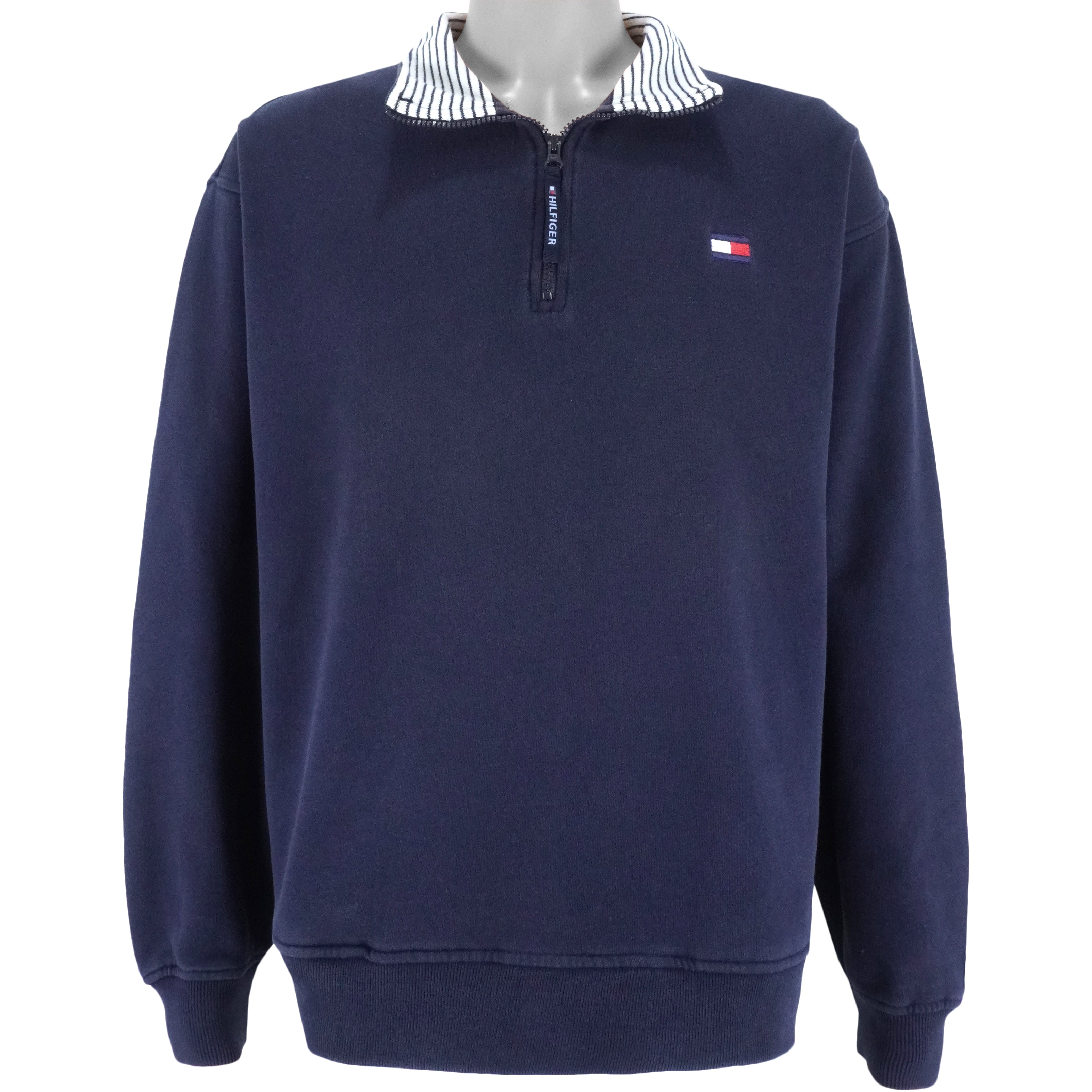 Tommy Hilfiger - 1/4 Zip Embroidered Sweatshirt 1990s Large Vintage Retro