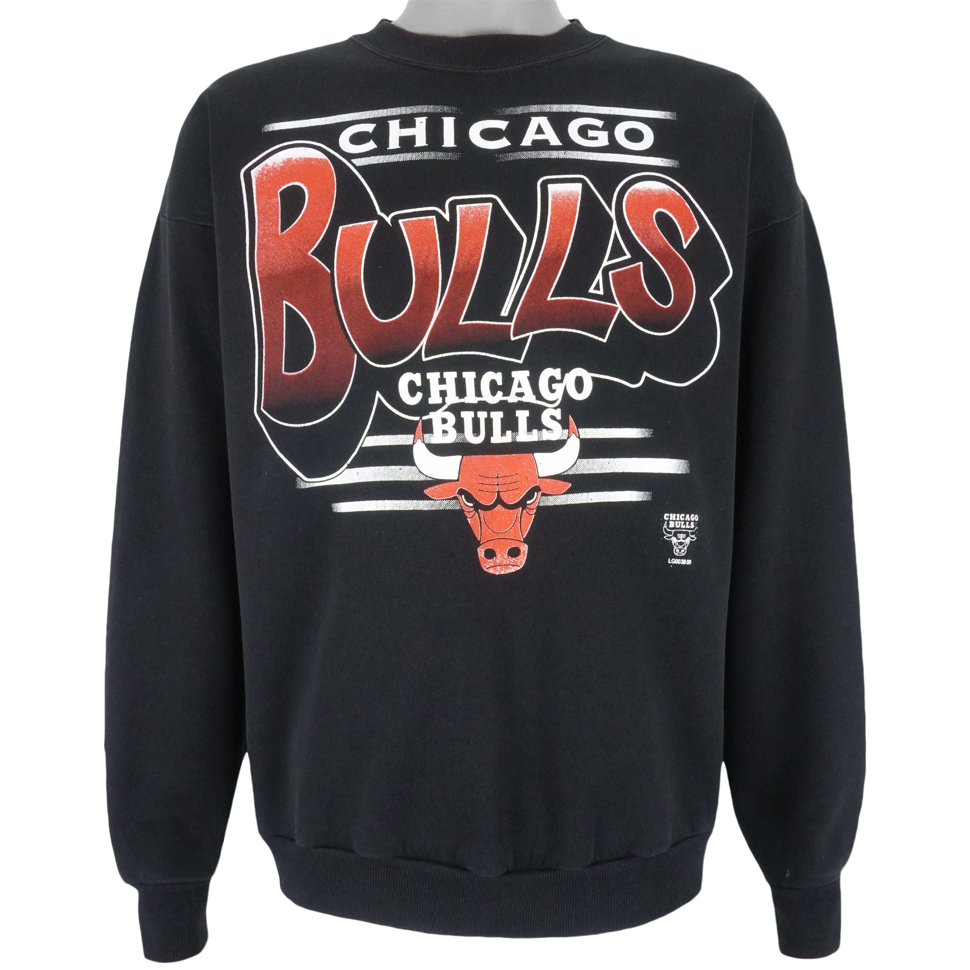NBA (Logo 7) - Black Chicago Bulls Crew Neck Sweatshirt 1990s Large Vintage Retro Basketball