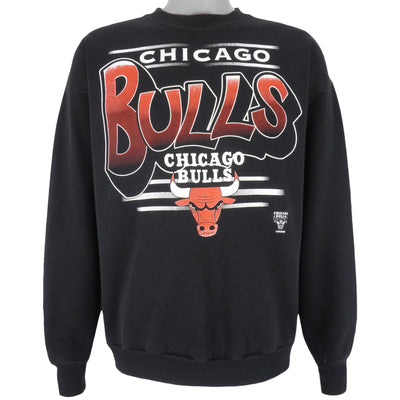 NBA (Logo 7) - Black Chicago Bulls Crew Neck Sweatshirt 1990s Large