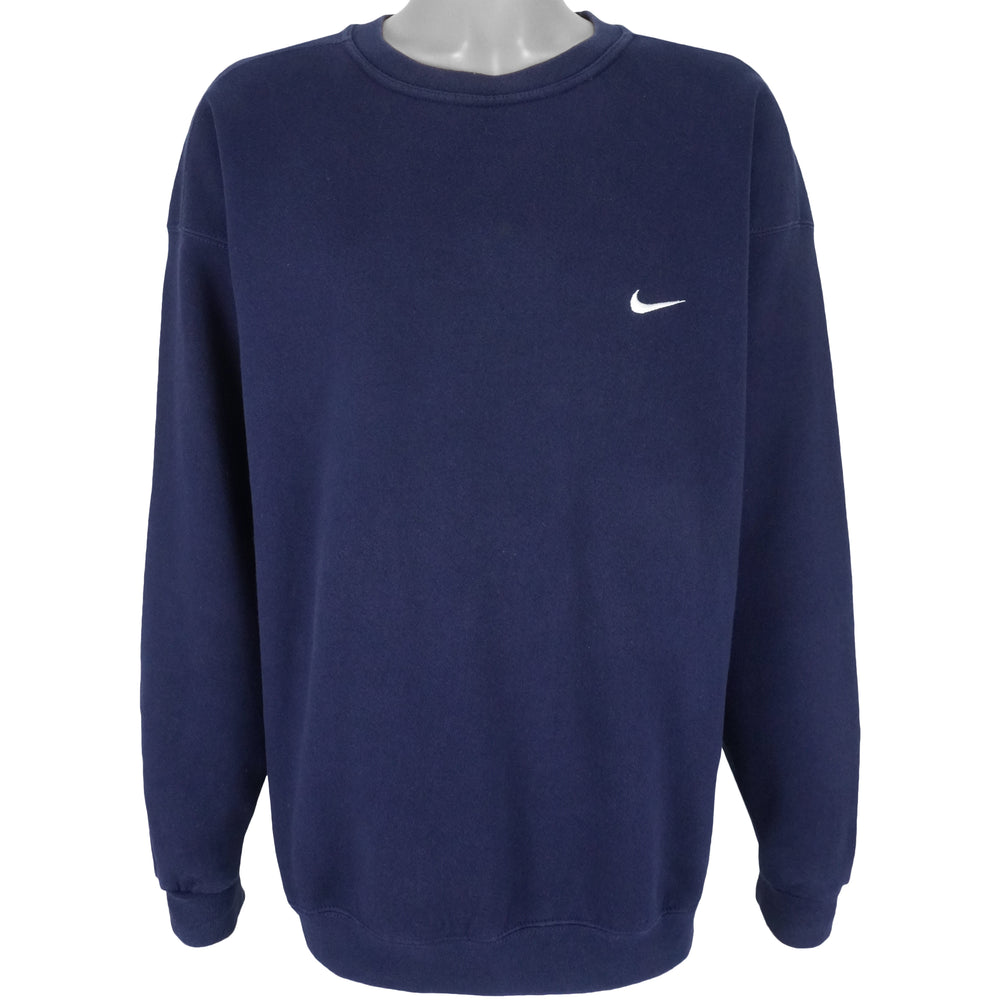 Nike - Navy Blue Embroidered Sweatshirt 1990s X-Large Vintage Retro