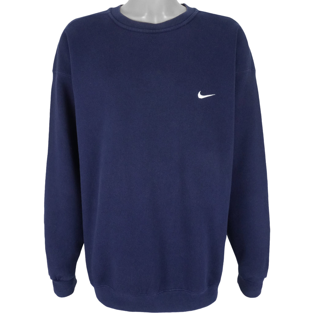Nike - Navy Blue Embroidered Sweatshirt 1990s X-Large Vintage Retro