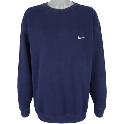 Nike - Navy Blue Embroidered Crew Neck Sweatshirt 1990s X-Large