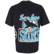 NHL (Waves) - San Jose Sharks, Slap Shot T-Shirt 1991 Large Vintage Retro Hockey