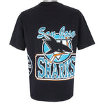 NHL (Waves) - San Jose Sharks, Slap Shot T-Shirt 1991 Large Vintage Retro Hockey