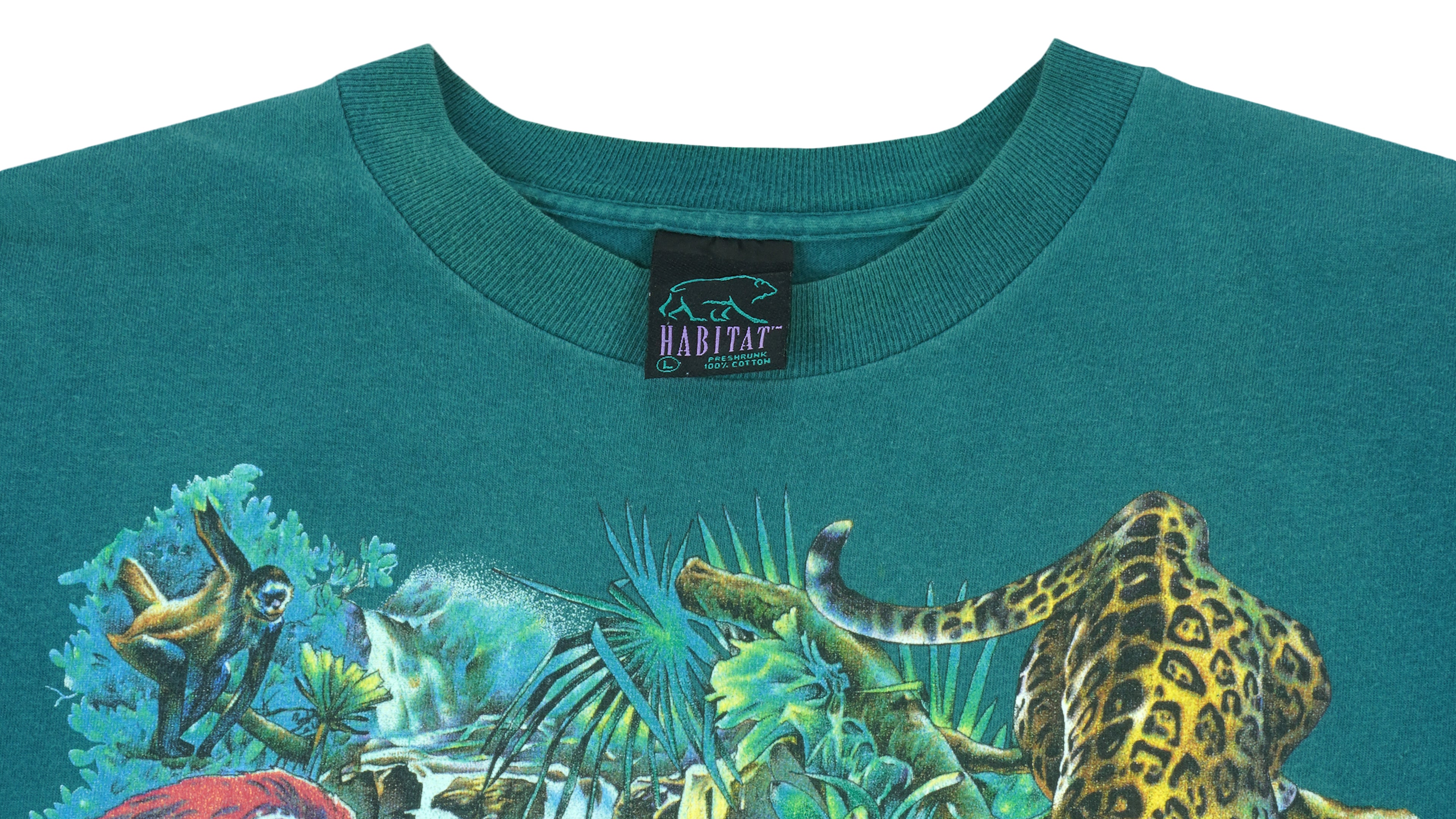 Vintage (Habitat) - Green Rain Forest T-Shirt 1990s Large Vintage Retro