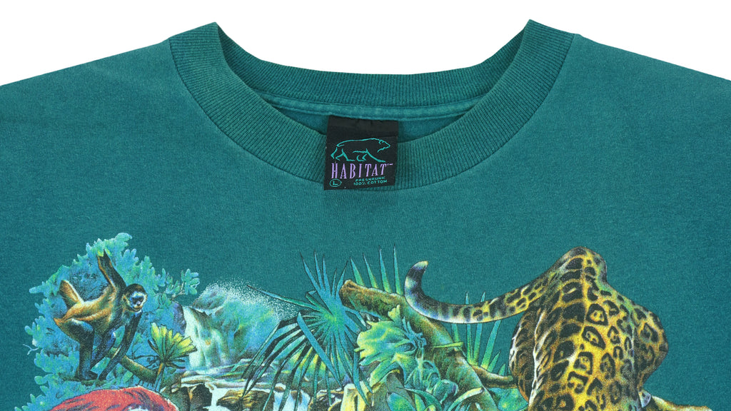 Vintage (Habitat) - Green Rain Forest T-Shirt 1990s Large Vintage Retro