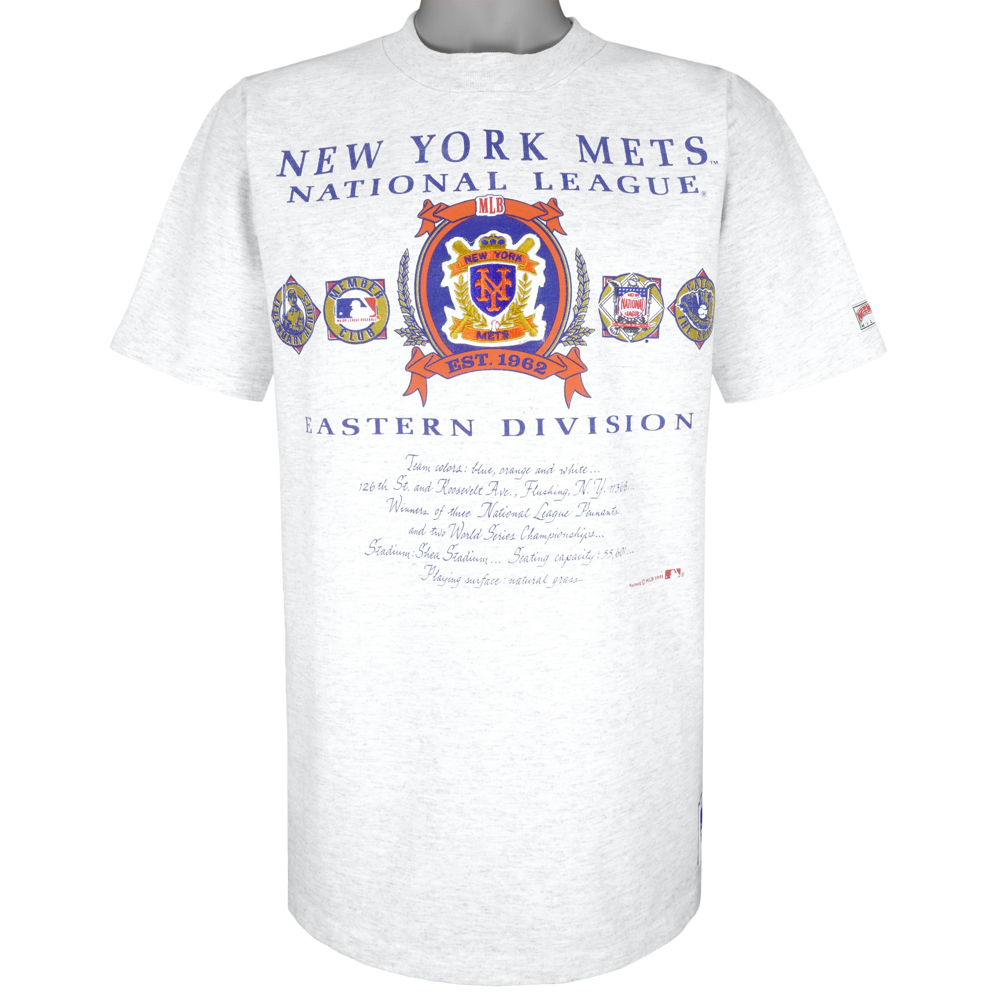 MLB (Nutmeg) - New York Mets Spell-Out T-Shirt 1991 Large Vintage Retro Baseball