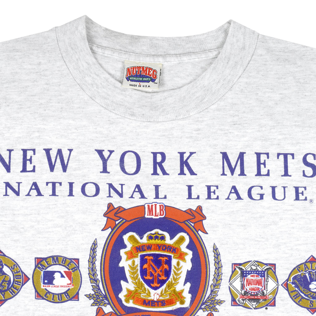 MLB (Nutmeg) - New York Mets Spell-Out T-Shirt 1991 Large Vintage Retro Baseball