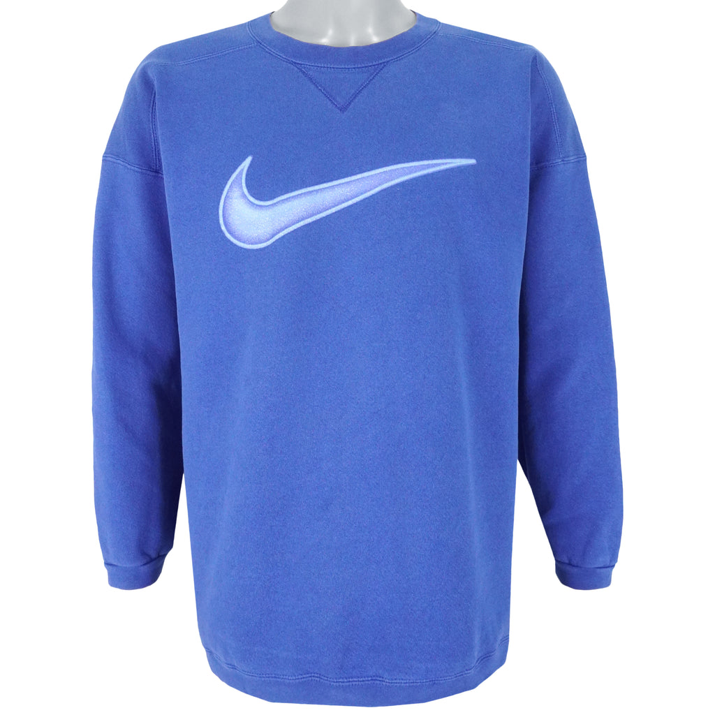 Nike - Blue Big Logo Crew Neck Sweatshirt 1990s X-Large Vintage Retro