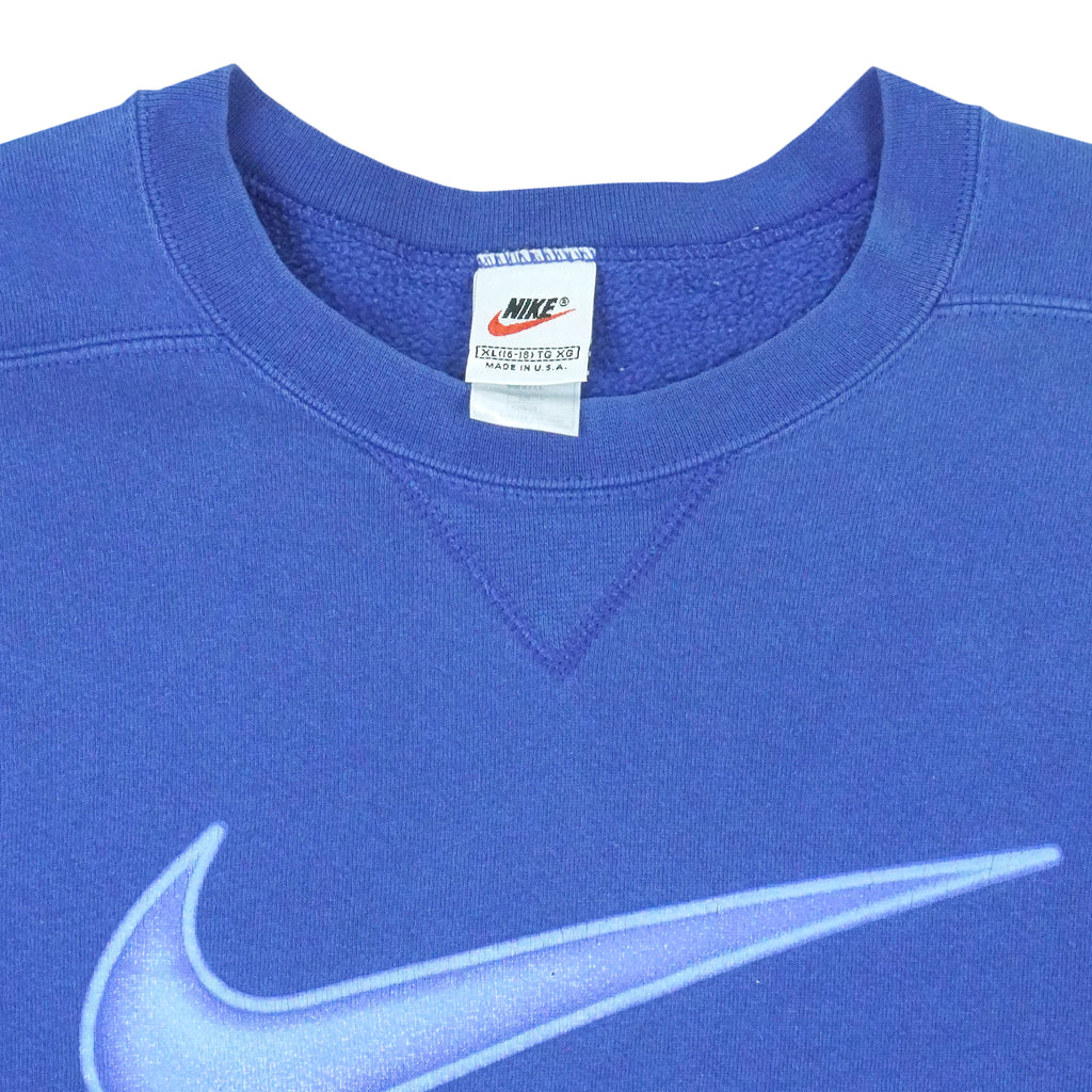 Nike - Blue Big Logo Crew Neck Sweatshirt 1990s X-Large Vintage Retro