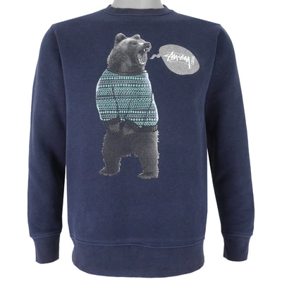 Stussy - Blue Bear Crew Neck Sweatshirt 2002 Medium