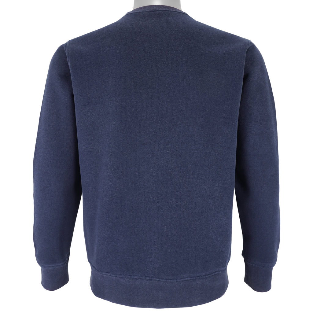 Stussy - Navy Blue Spell-Out Crew Neck Sweatshirt 1990s Medium Vintage Retro