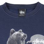 Stussy - Navy Blue Spell-Out Crew Neck Sweatshirt 1990s Medium Vintage Retro