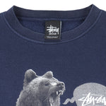 Stussy - Navy Blue Spell-Out Crew Neck Sweatshirt 1990s Medium Vintage Retro