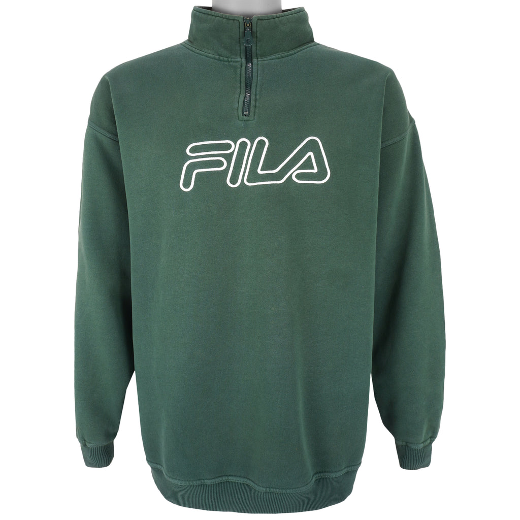 Fila - Green 1/4 Zip Sweatshirt 1990s X-Large Vintage Retro