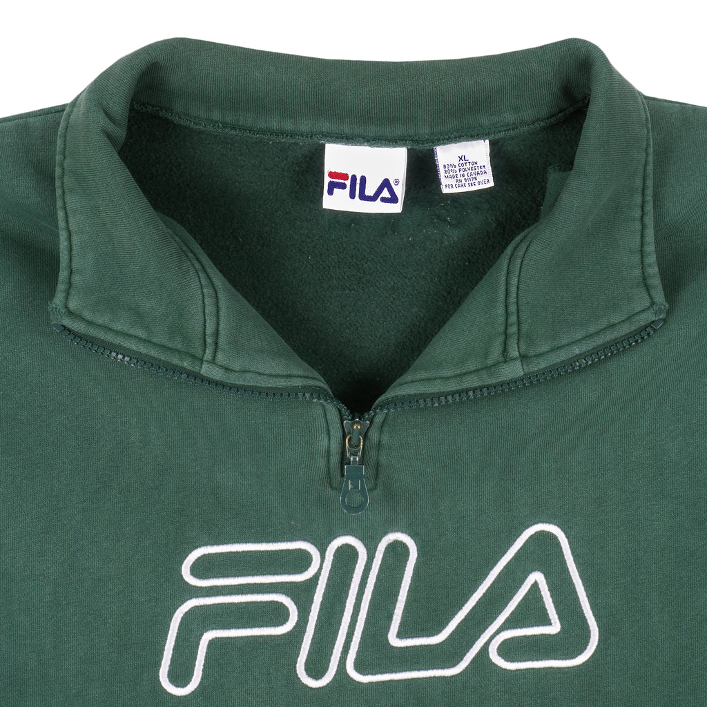 Fila - Green 1/4 Zip Sweatshirt 1990s X-Large Vintage Retro