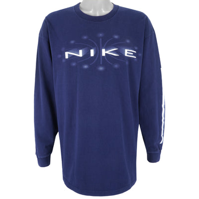 Nike - Blue Big Spell-Out Long Sleeve Shirt 1990s X-Large