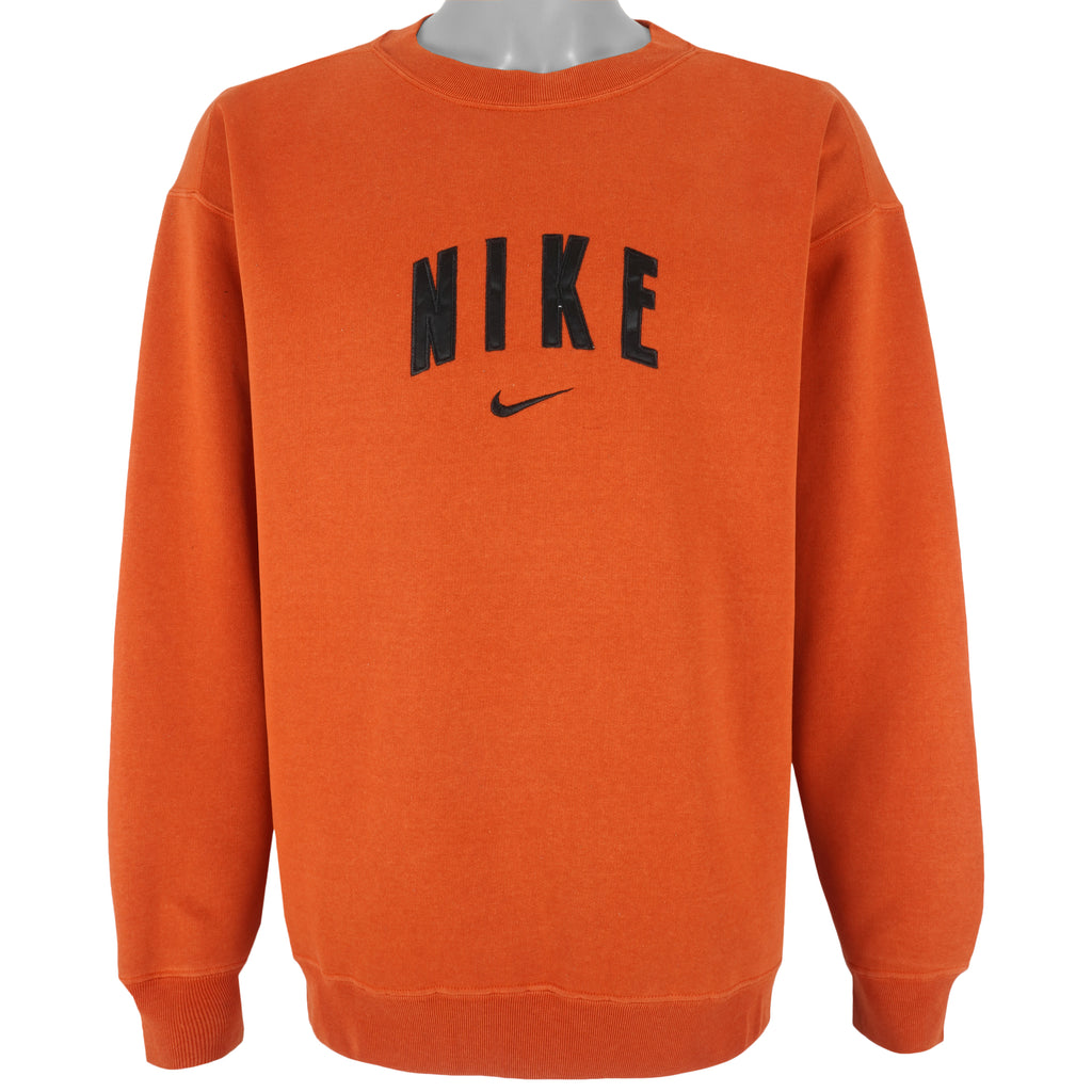 Nike - Orange Embroidered Crew Neck Sweatshirt 1990s Large Vintage Retro