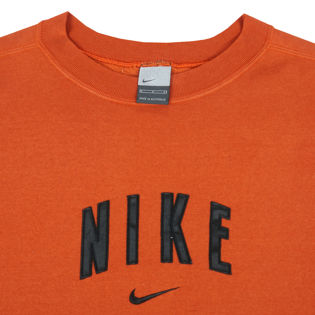 Nike - Orange Embroidered Crew Neck  Sweatshirt 1990s Large Vintage Retro