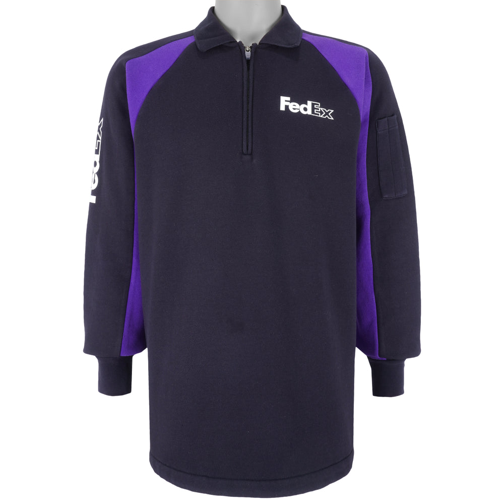 Vintage - FedEx Black & Purple 1/4 Zip Sweatshirt 1990s Medium Vintage Retro