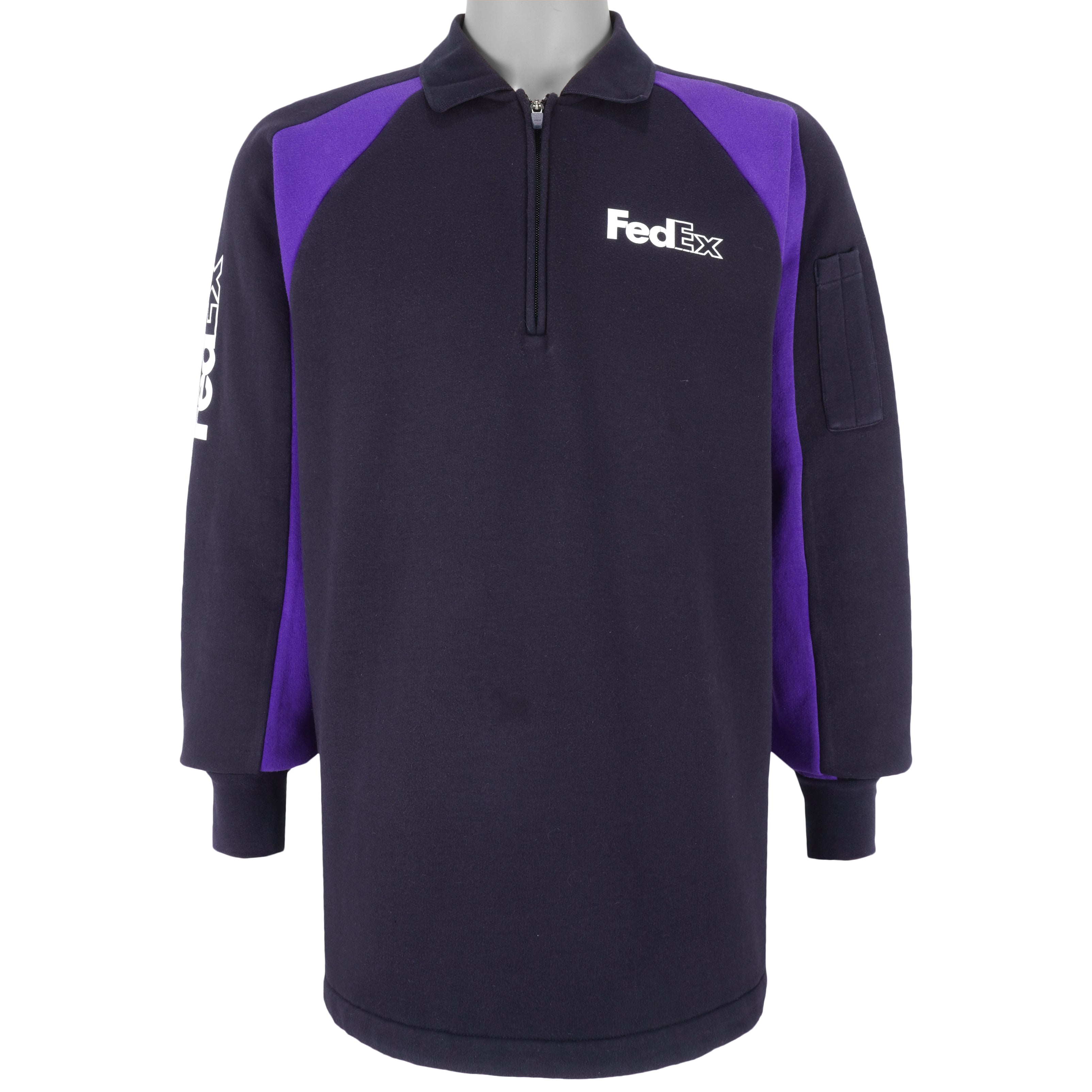 Vintage - FedEx Black & Purple 1/4 Zip Sweatshirt 1990s Medium Vintage Retro