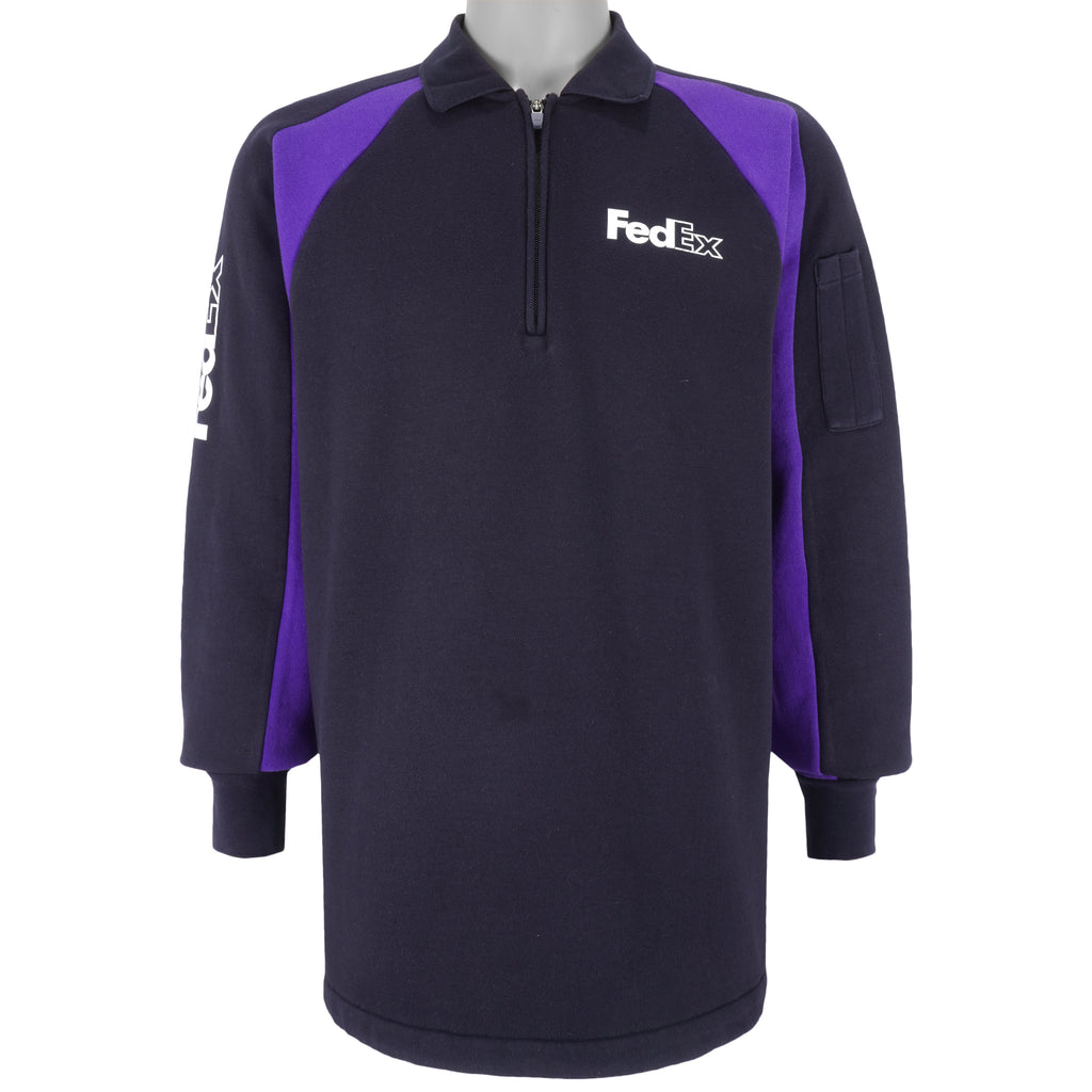 Vintage - FedEx Black & Purple 1/4 Zip Sweatshirt 1990s Medium Vintage Retro