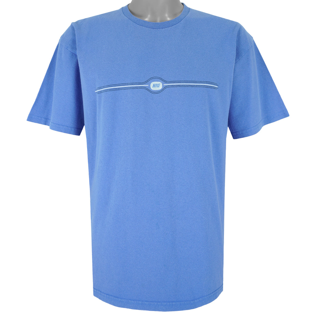 Nike - Blue Embroidered T-Shirt 1990s Large Vintage Retro