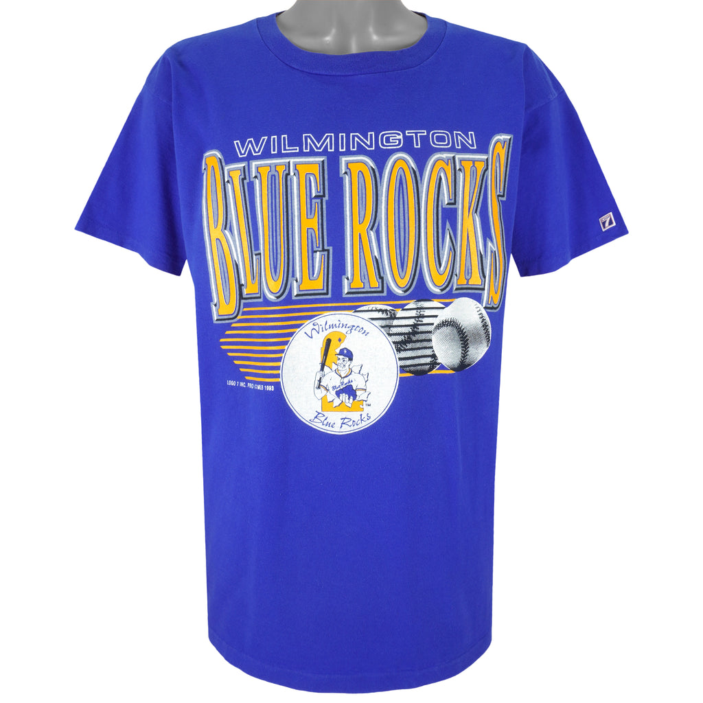 MLB (Logo 7) - Wilmington Blue Rocks Spell-Out T-Shirt 1993 X-Large Vintage Retro Baseball