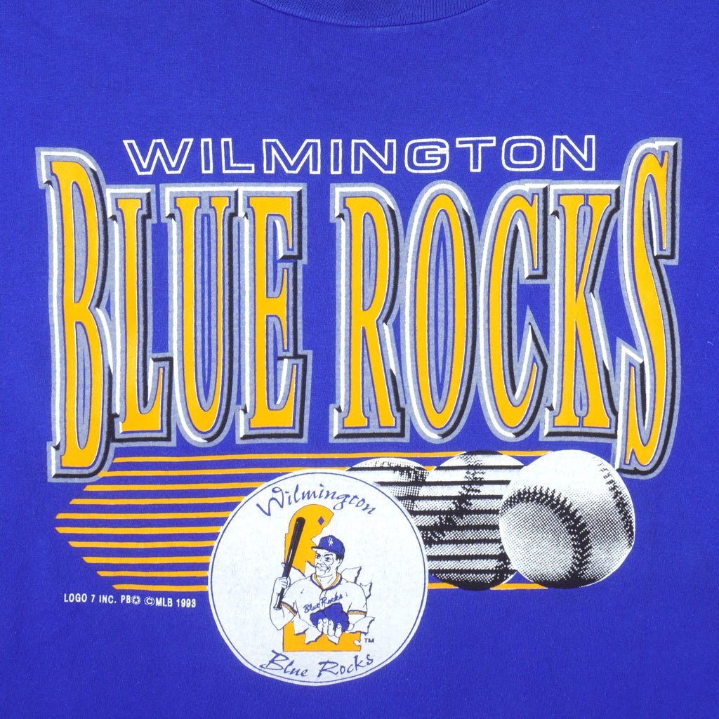 MLB (Logo 7) - Wilmington Blue Rocks Spell-Out T-Shirt 1993 X-Large Vintage Retro Baseball