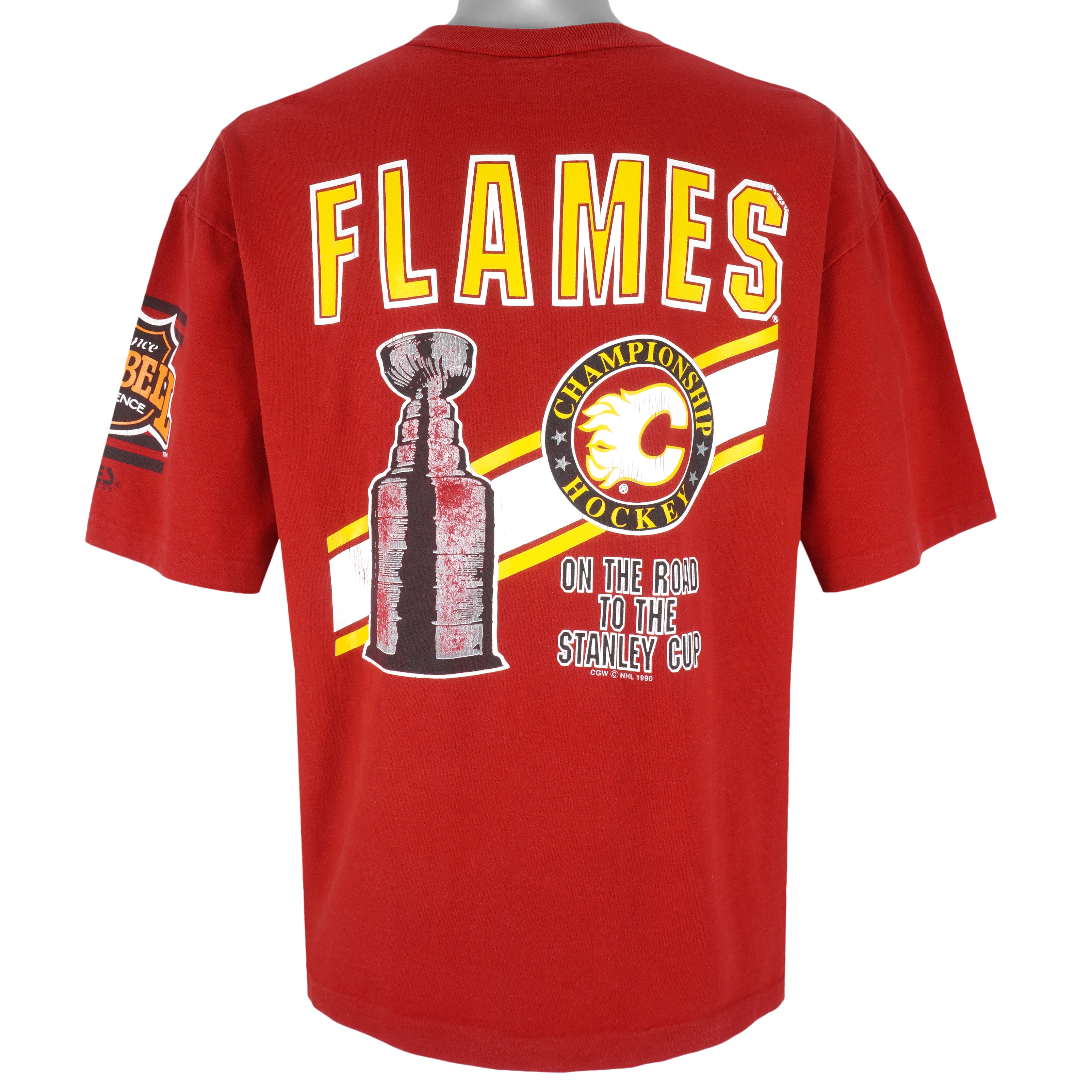 NHL (Waves) - Calgary Flames, Champions  T-Shirt 1990 Large Vintage Retro Hockey