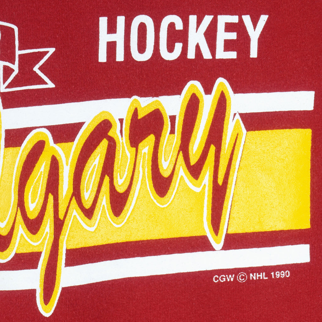 NHL (Waves) - Calgary Flames, Champions  T-Shirt 1990 Large Vintage Retro Hockey