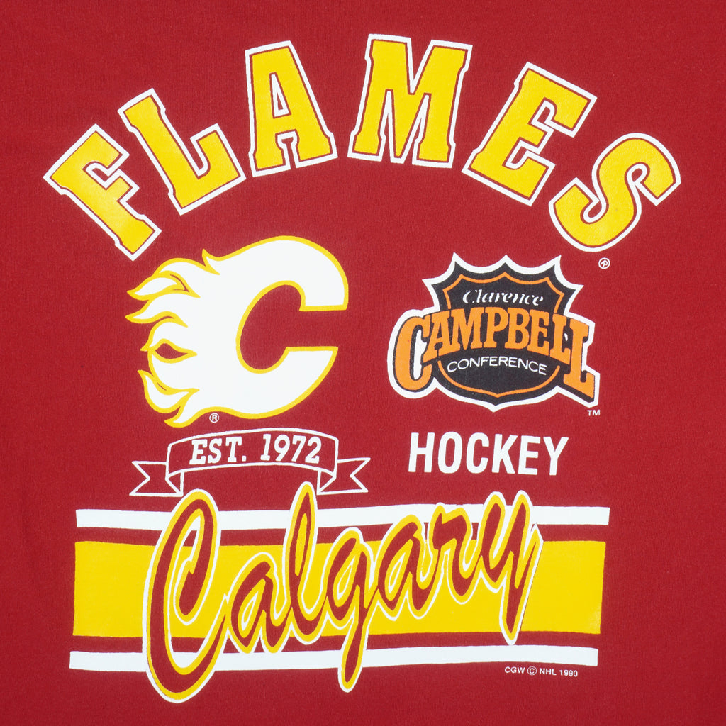 NHL (Waves) - Calgary Flames, Champions  T-Shirt 1990 Large Vintage Retro Hockey