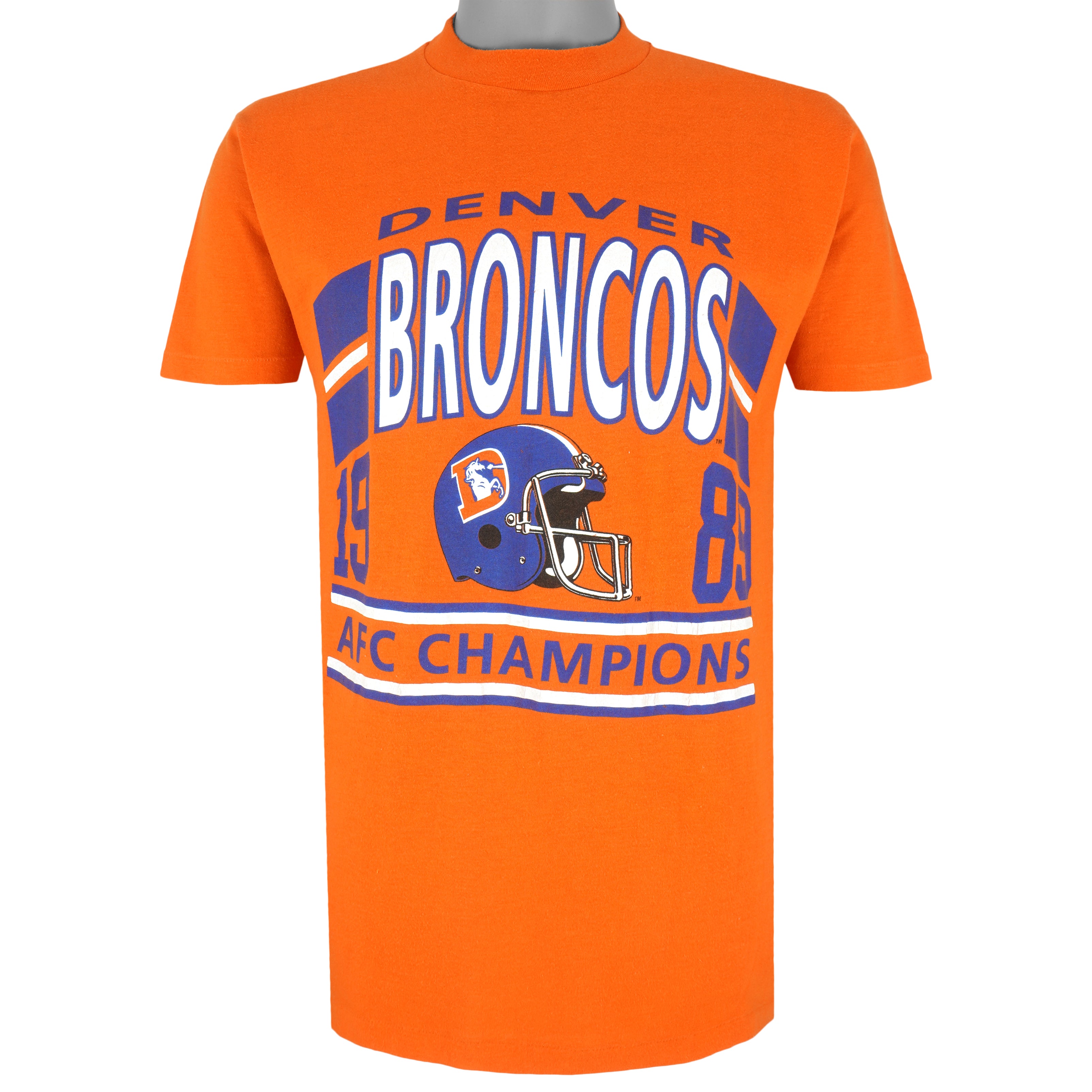 NFL (Artex) - Orange Broncos Spell-Out T-Shirt 1989 Medium Vintage Retro Football