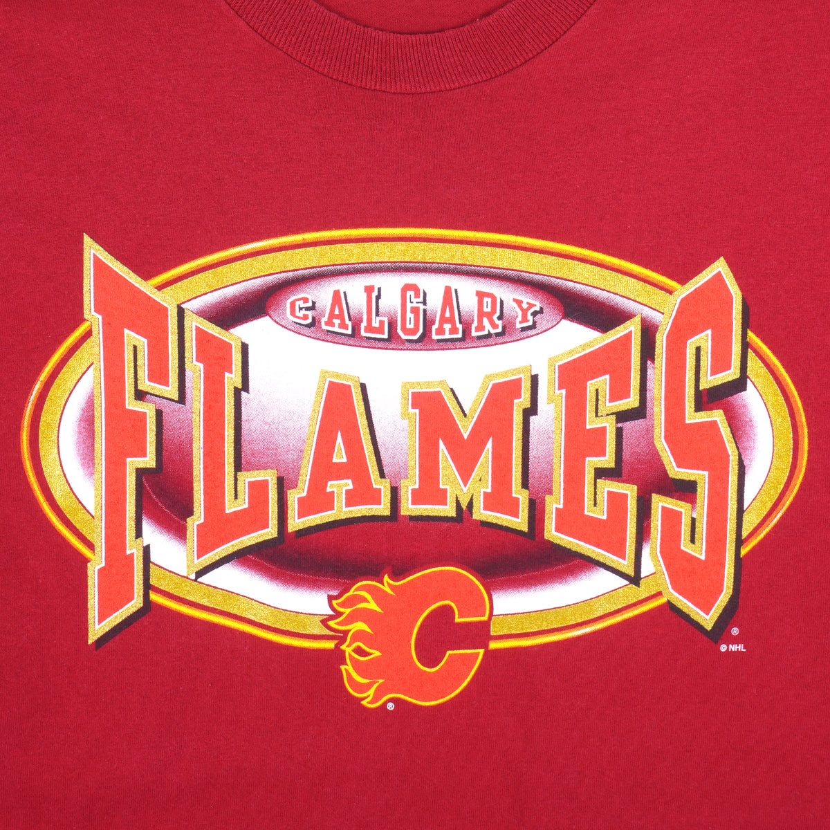 NHL (Pro Player) - Calgary Flames Spell-Out T-Shirt 1990s Large Vintage Retro Football