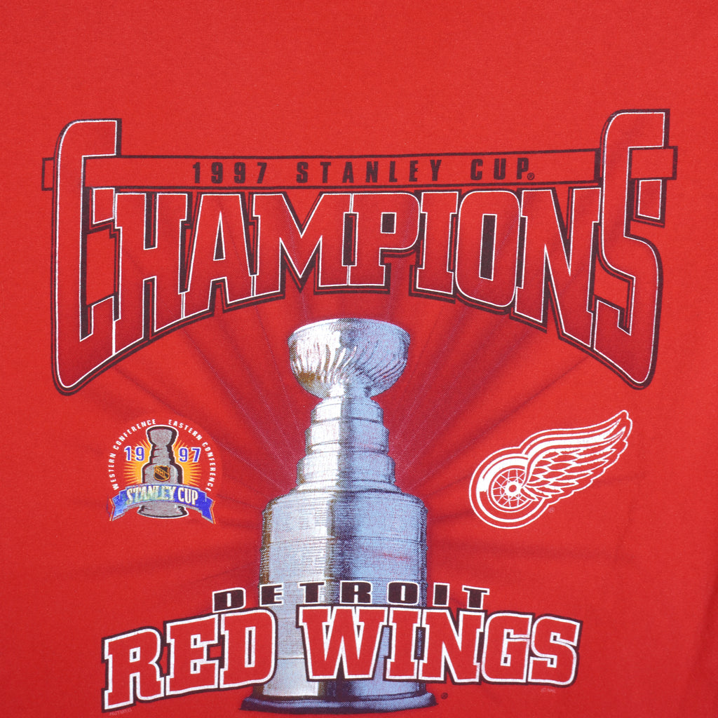 NHL (Lee) - Detroit Red Wings, Stanley Cup Champs T-Shirt 1990s Large Vintage Retro Hovkey