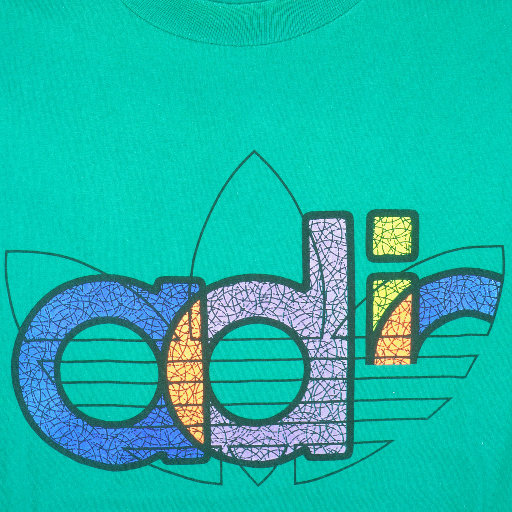 Adidas - Green Big Logo T-Shirt 1990s X-Large Vintage Retro