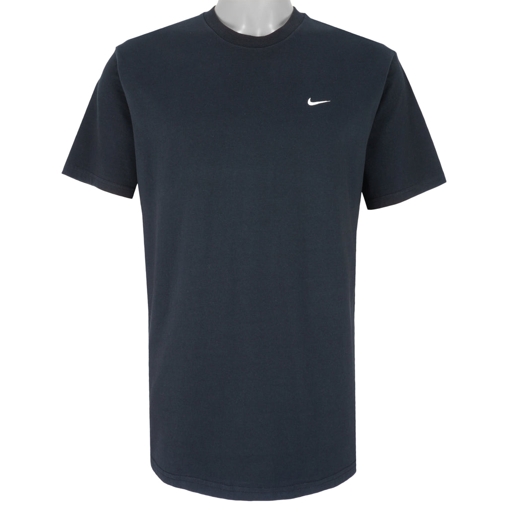 Nike - Black Embroidered T-shirt 1990s Large Vintage Retro