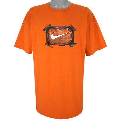 Nike - Orange Big Check Logo T-Shirt 1990s XX-Large