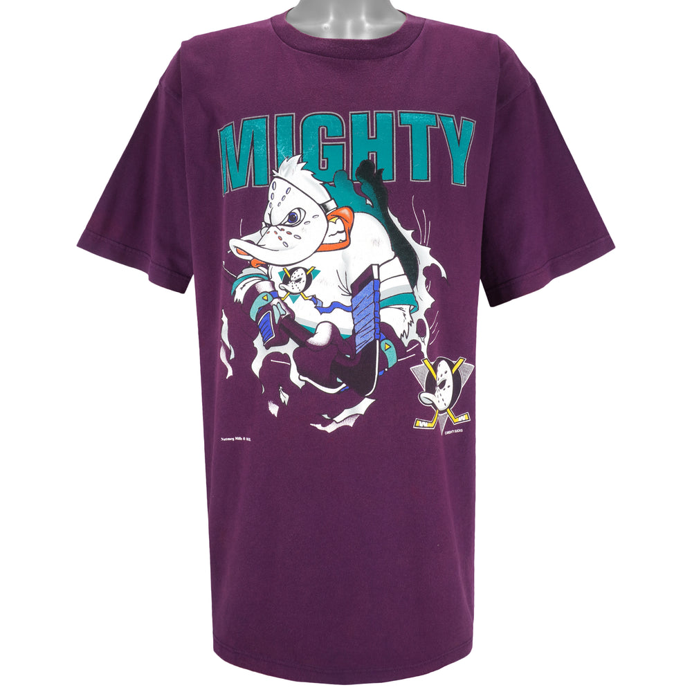 NHL (Nutmeg) - Mighty Ducks of Anaheim Breakout T-Shirt 1990s X-Large Vintage Retro Hockey