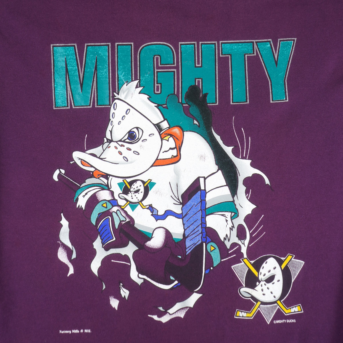 NHL (Nutmeg) - Mighty Ducks of Anaheim Breakout T-Shirt 1990s X-Large Vintage Retro Hockey