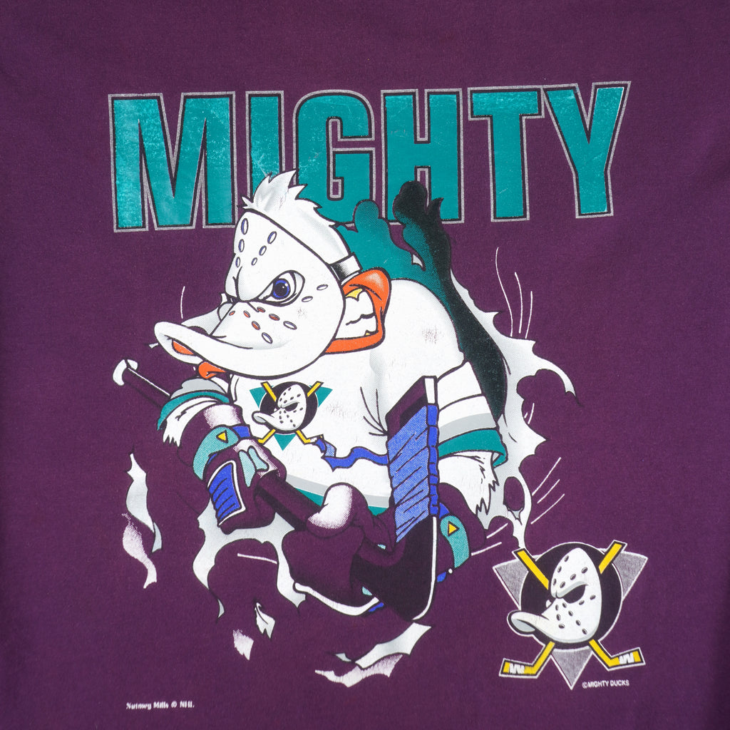 NHL (Nutmeg) - Mighty Ducks of Anaheim Breakout T-Shirt 1990s X-Large Vintage Retro Hockey