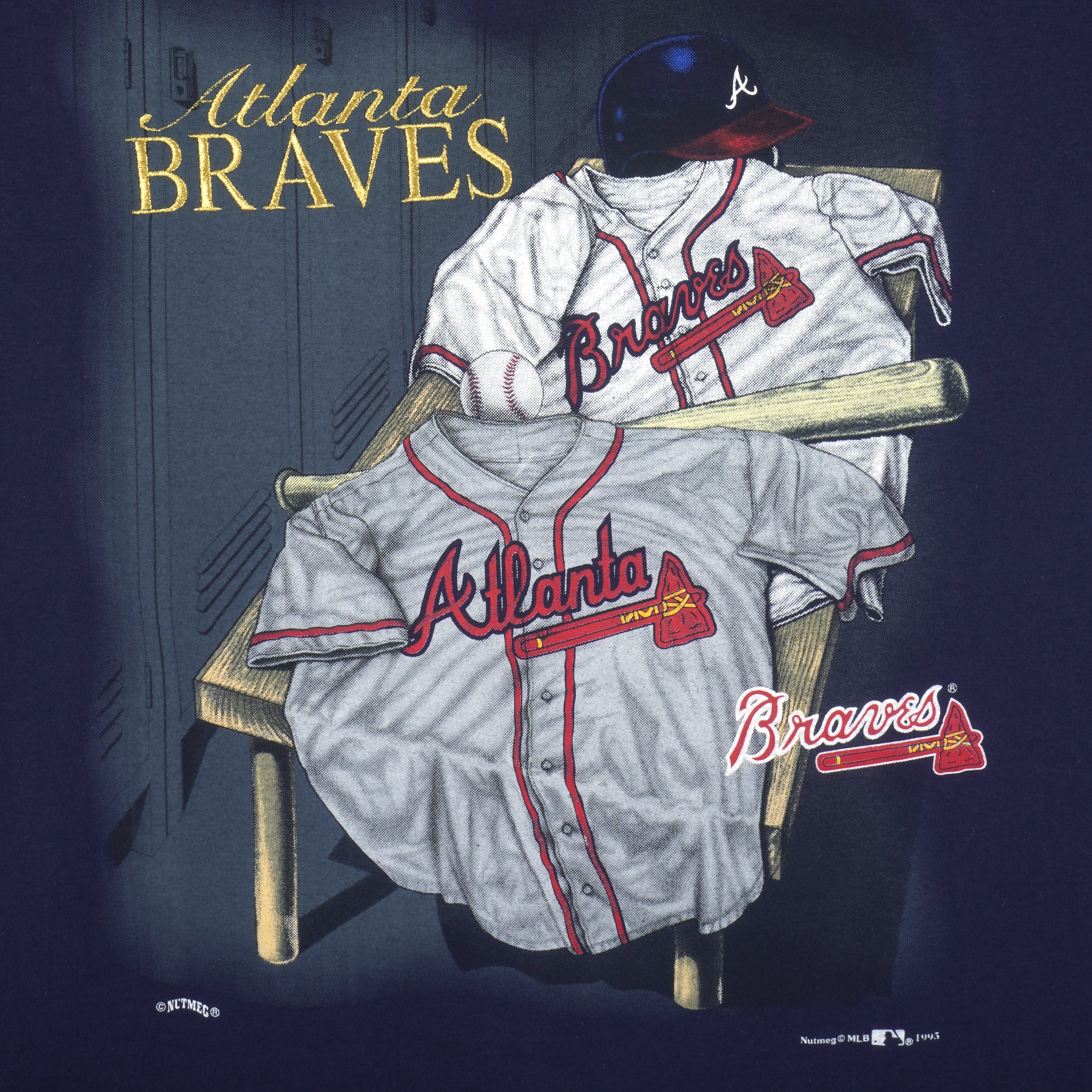 MLB (Nutmeg) - Atlanta Braves Embroidered T-Shirt 1995 Large Vintage Retro Baseball