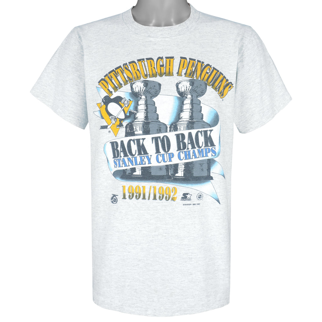 Starter - Pittsburgh Penguins Back to Back Champions T-Shirt 1992 Medium Vintage Retro Hockey