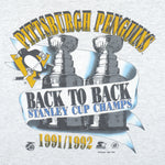 Starter - Pittsburgh Penguins Back to Back Champions T-Shirt 1992 Medium Vintage Retro Hockey