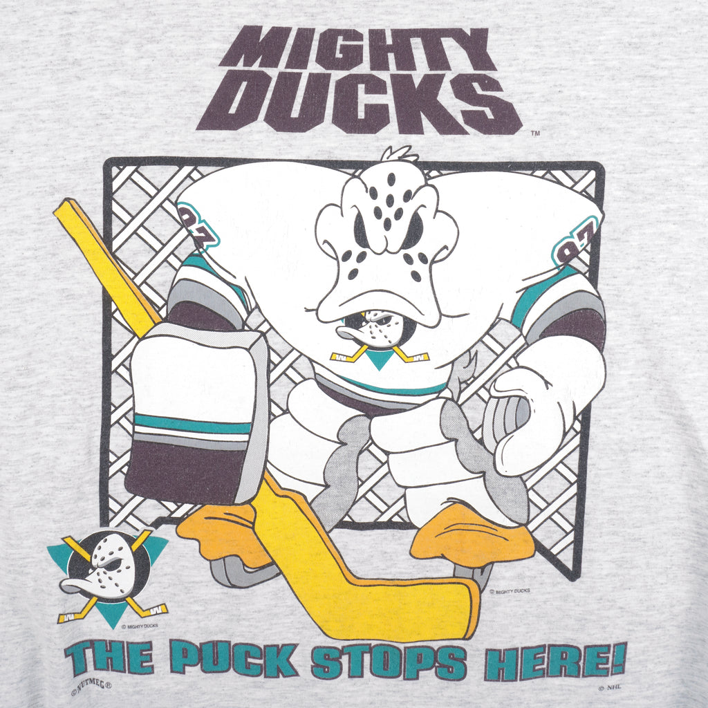 NHL (Nutmeg) - Mighty Ducks, The Puck Stop Here T-Shirt 1990s Large Vintage Retro Hockey