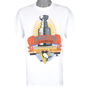 NHL (Hanes) - Pittsburgh Penguins Champs Single Stitch T-Shirt 1991 Large Vintage Retro Hockey