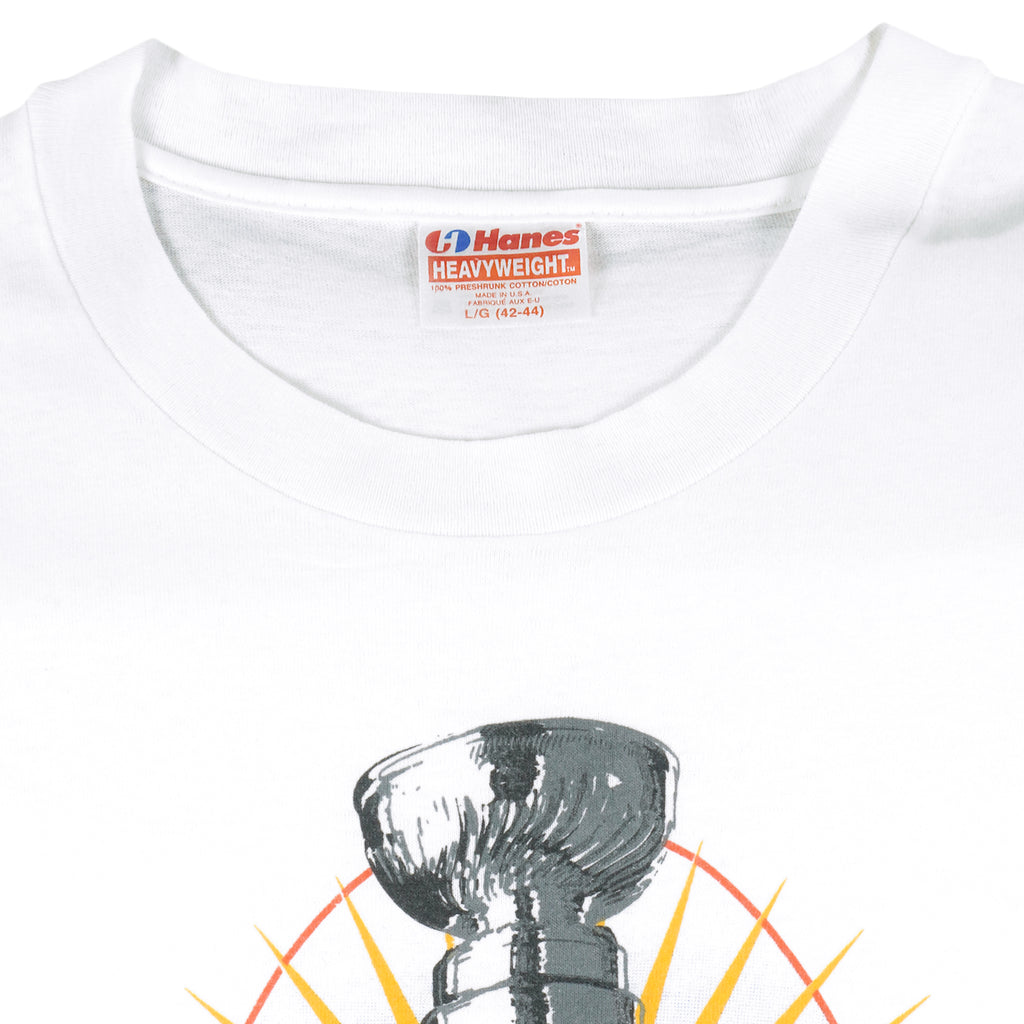 NHL (Hanes) - Pittsburgh Penguins Champs Single Stitch T-Shirt 1991 Large Vintage Retro Hockey